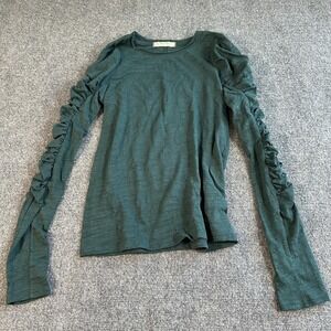 We The Free Shirt Womens XS Green Ruched Long Sleeve Jersey Top Casual Slim Fit